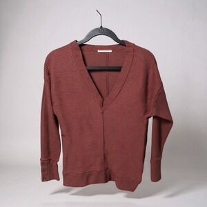 EVEREVE Ribbed V Neck Dolman Sleeve Pullover Sweater Burgundy XS